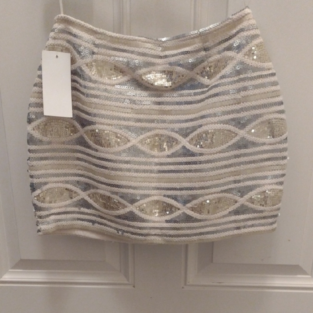 Elegant Sequin Skirt - Silver and Cream